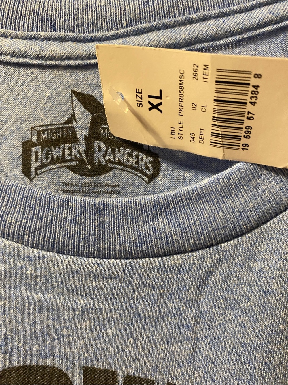Power Ranger Blue Heather Short Sleeve Tee with Multicolor Rangers - Picture 2 of 4